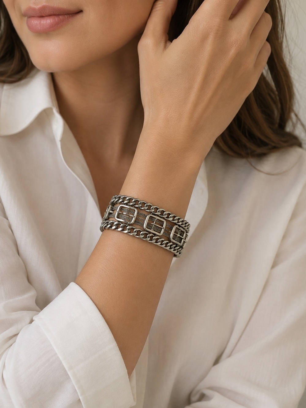 Silver Chain Link Buckle Bracelet - Women Jewelry